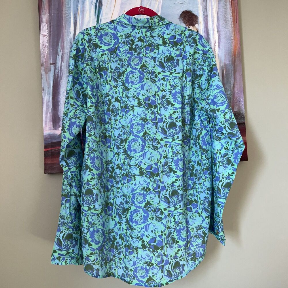 Coniglio Palm OS Beach Feonies Jade Lagoon Classic 100% Cotton Women Shirt NWT - Picture 2 of 7